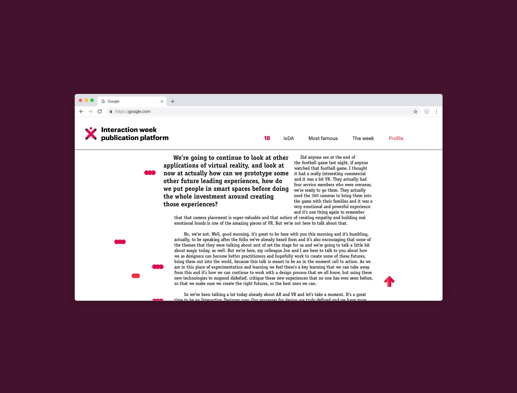 Interface web du site d'archives de l'association IxDA, page article
